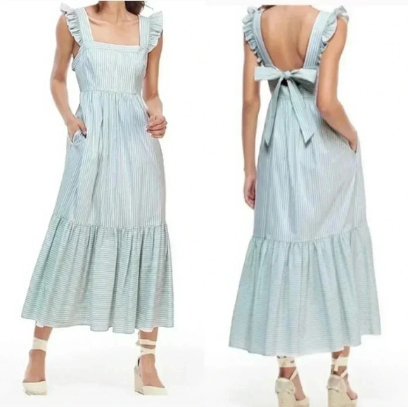 Gal Meets Glam Jasmine Southern Chic Striped Ruffle Tiered Hem Midi Dress(2) - Picture 1 of 12